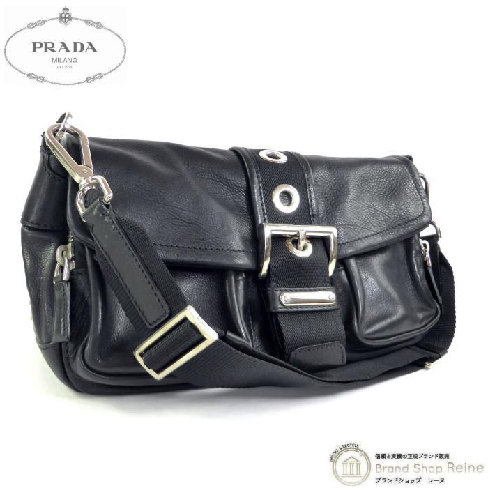 PRADA 黒 ハンドバッグ ショルダーバッグ 2Way ヴィンテージ品 PRADA（プラダ） フラップ ベルト オールレザー 2way クラッチ