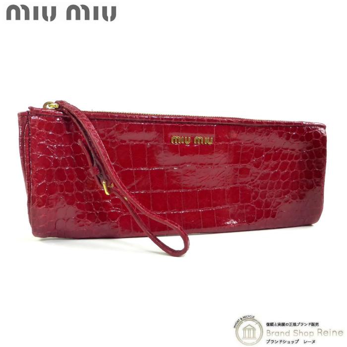 miu miu（ミュウミュウ） クロコ型押し レザー クラッチ ポーチ