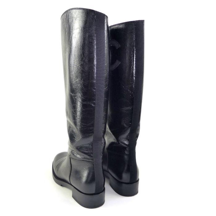 CHANEL ブラックレザーロングブーツ　36 CHANEL（シャネル） [中古] レザー ロングブーツ #36 1/2 23.5cm位
