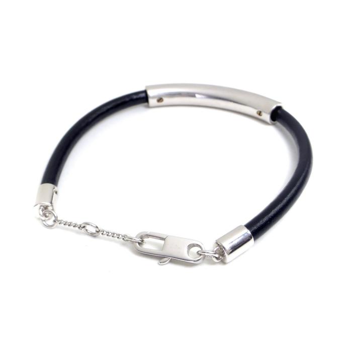 セリーヌ （CELINE） ロゴ プラン ソレイユ レザーコード ブレスレット 460ZW3BLM ブラック×シルバー（新品）の画像