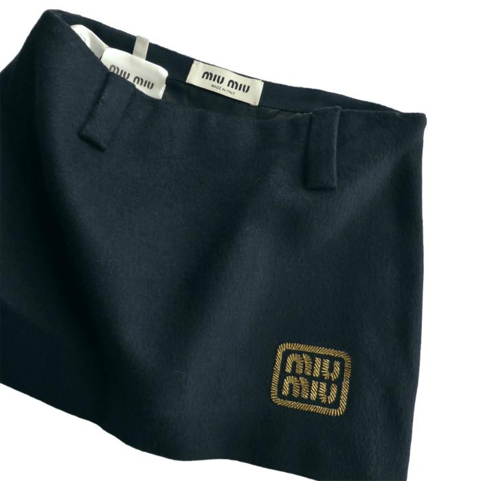 miu miu（ミュウミュウ） ウール カシミア メルトン ベロア スカート 