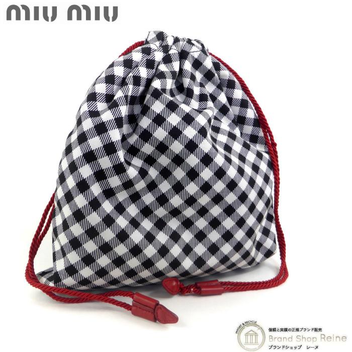 miu miu（ミュウミュウ） 巾着 ポーチ ミニバッグ 5NG005 NERO×BIANCO