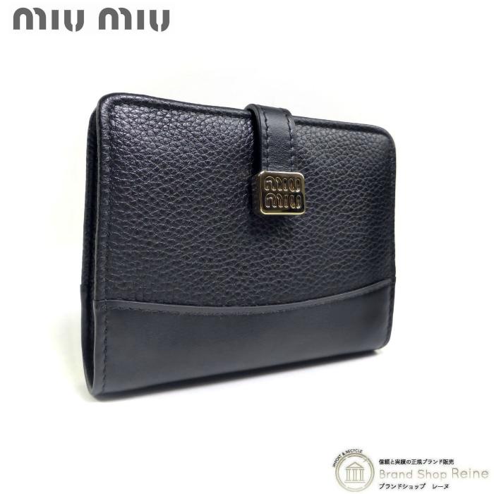 miu miu（ミュウミュウ） ロゴ レザー コンパクト 二つ折り 財布