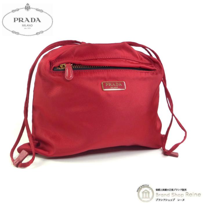 PRADA プラダ ナイロン 巾着 バッグ ポーチ レッド 三角ロゴプレート PRADA（プラダ） テスート ナイロン ポーチ ドローストリング 巾着