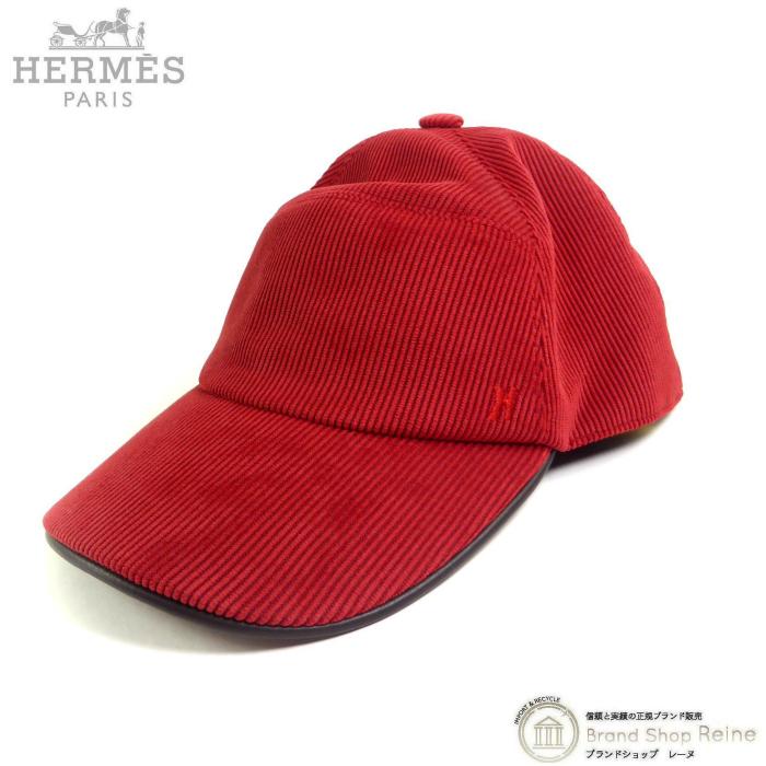 HERMES（エルメス） Hロゴ コーデュロイ キャップ 帽子 57 レッド（未 
