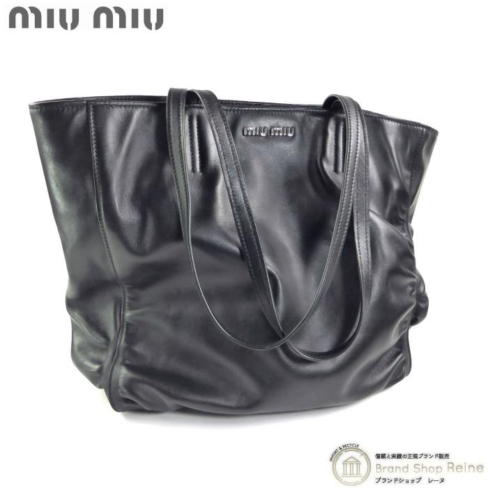 miu miu（ミュウミュウ） アシンメトリーギャザー レザー トート 