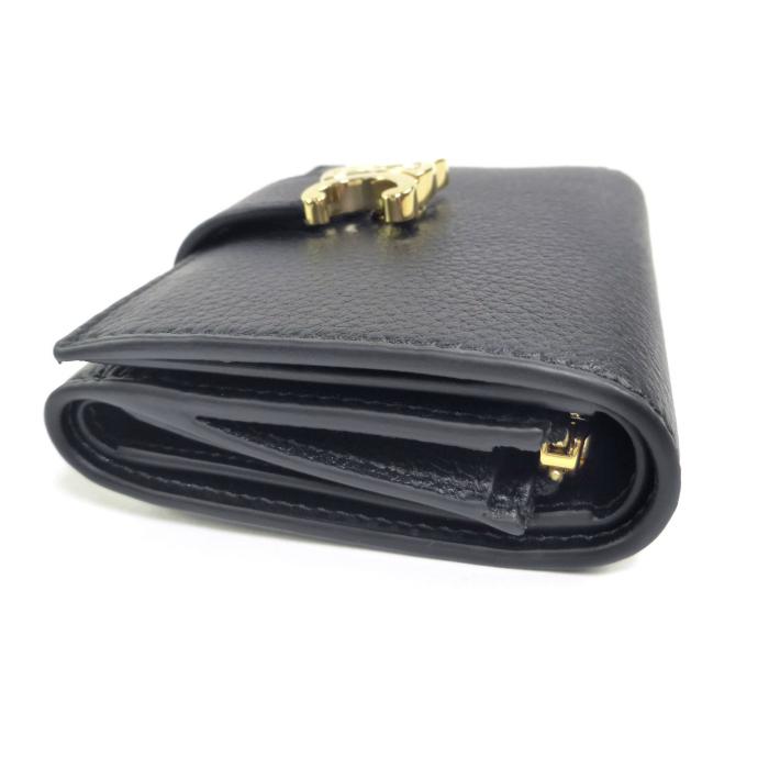 CELINE 三つ折り財布 ブラック ファインストラップウォレット セリーヌファインストラップウォレット 黒 レディース カーフ 三つ折り