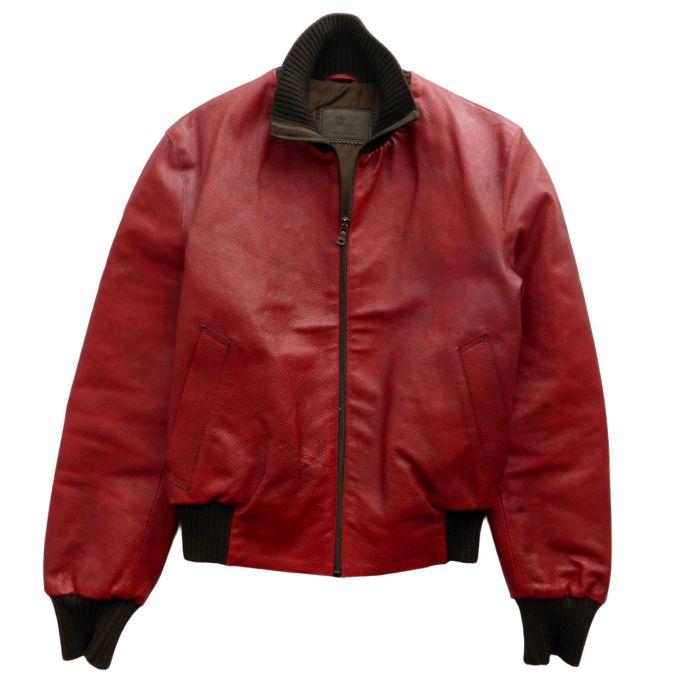 美品☆ プラダ ウール ジャケット レッド 44サイズ 中綿ブルゾン PRADA（プラダ） レザー ジップアップ フライト ブルゾン 44 レッド