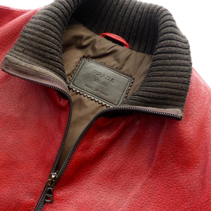 PRADA（プラダ） レザー ジップアップ フライト ブルゾン 44 レッド