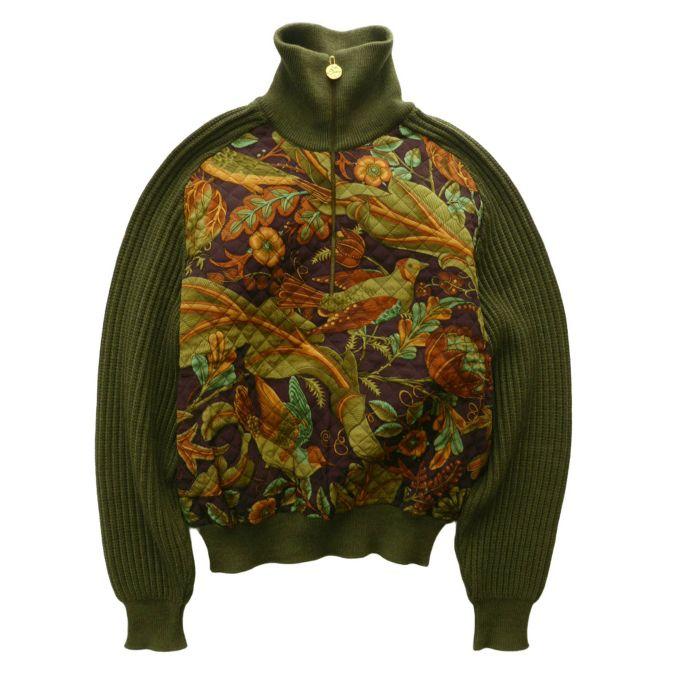 サルヴァトーレフェラガモ （Salvatore Ferragamo）ウール ニット シルク キルティング 総柄 S オリーブ（中古） | FERRAGAMO
