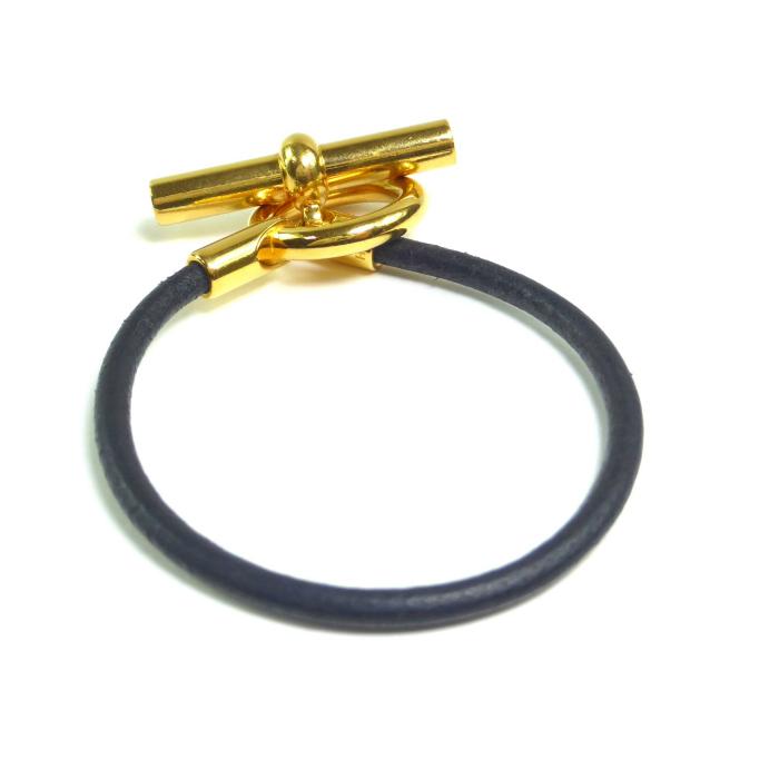 HERMES（エルメス） グレナン ブレスレット レザー ブラック×GO金具 