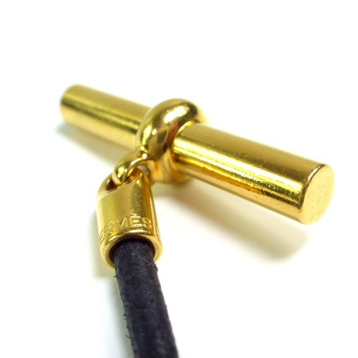 HERMES（エルメス） グレナン ブレスレット レザー ブラック×GO金具