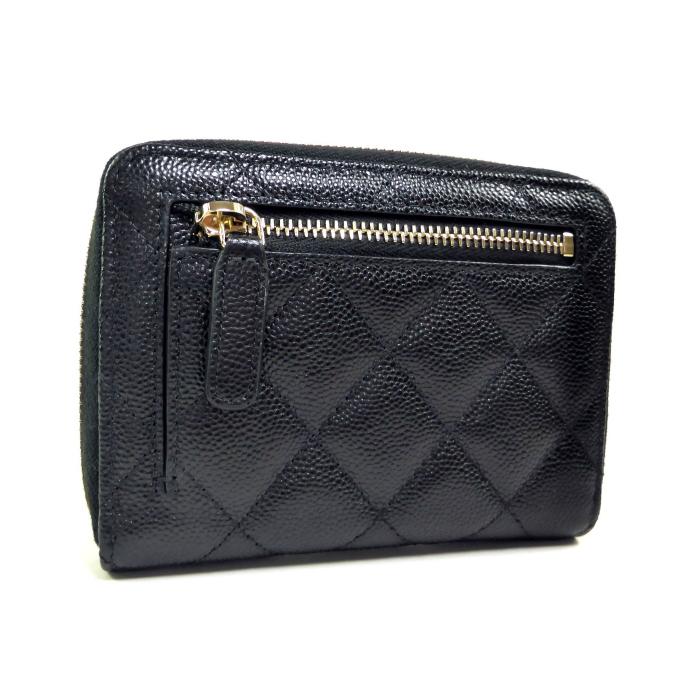シャネル （CHANEL） キャビアスキン マトラッセ クラシック ラウンドファスナー コンパクト 二つ折り 財布 AP4652 ブラック（新品）の画像
