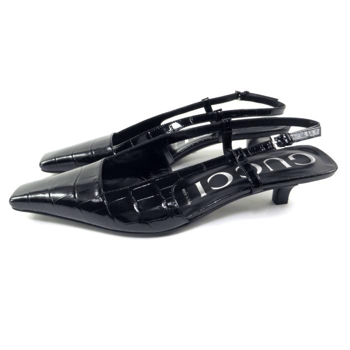 GG グッチ （GUCCI）レザー クロコ型押し スリングバック パンプス