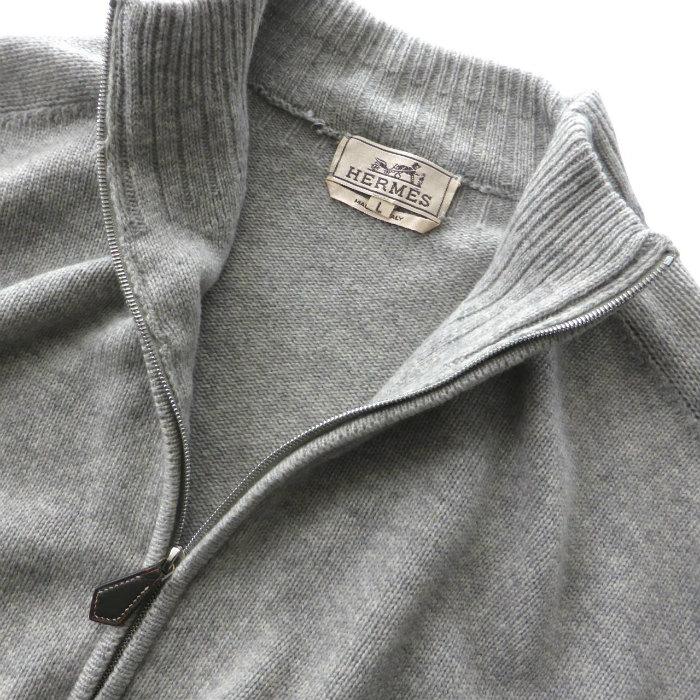 エルメス セーター ニット ハーフジップ グレー S カシミヤ100