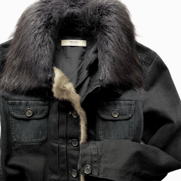 PRADA（プラダ） （PRADA）デニム ジャケット コート ミンクファー 38 