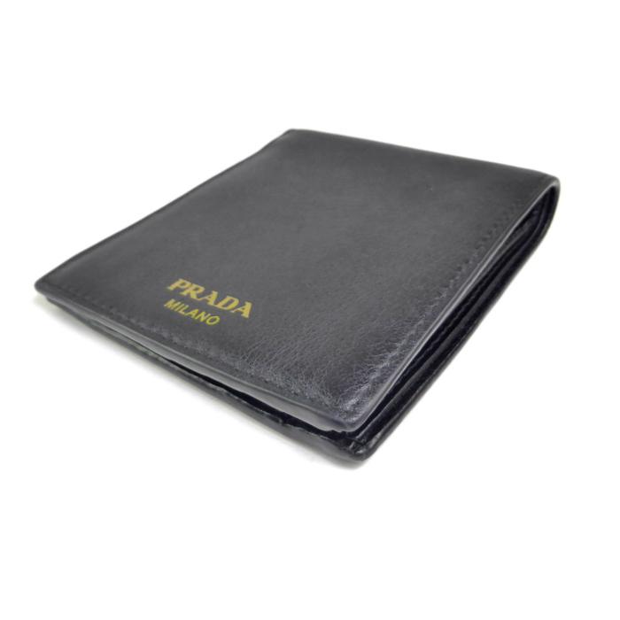 PRADA（プラダ） レザー ロゴ コインポケット付き 二つ折り 財布 NERO