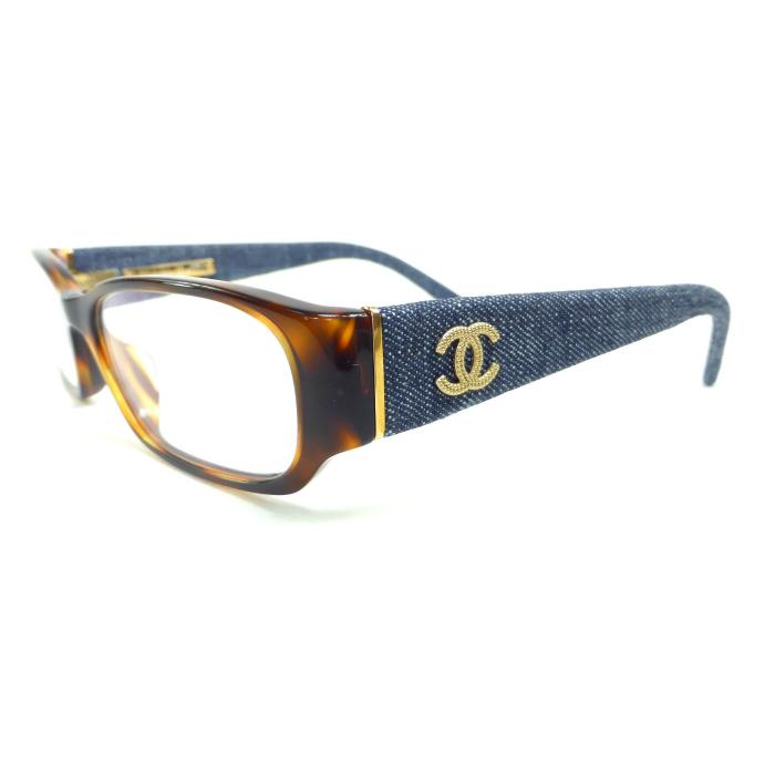 CHANEL（シャネル） べっ甲 デミ柄 デニム ココマーク スクエア メガネ