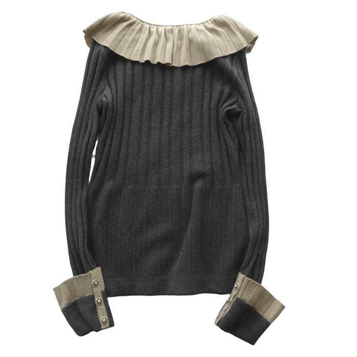 シャネル （CHANEL）ウール フリルデザイン リブ ニット トップス 07A 38 グレー P31465 ウェア（中古）の画像