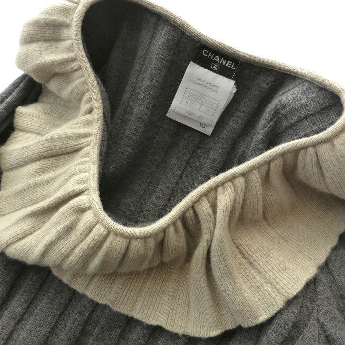 シャネル （CHANEL）ウール フリルデザイン リブ ニット トップス 07A 38 グレー P31465 ウェア（中古）の画像