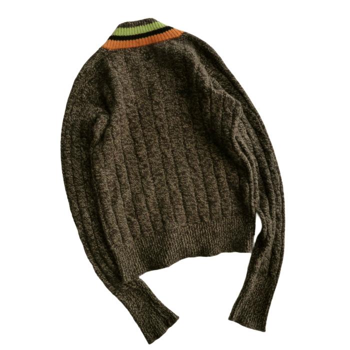 シャネル （CHANEL）カシミア ケーブル Vネック ニットセーター 96A ヴィンテージ 40 ブラウン PO8760 ウェア（中古）の画像
