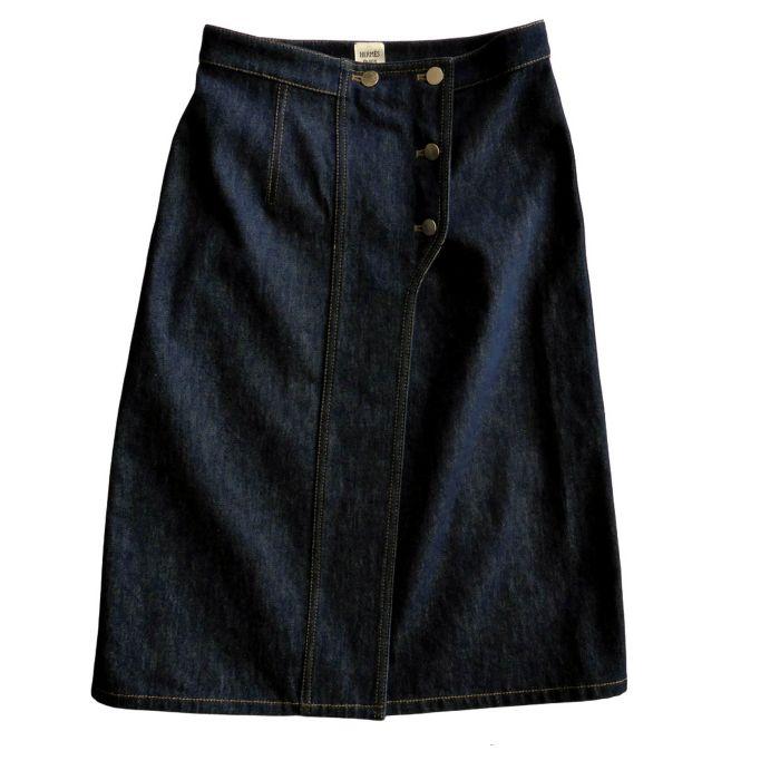 HERMES（エルメス） デニム ラップスカート レザーパイピング ステッチ 