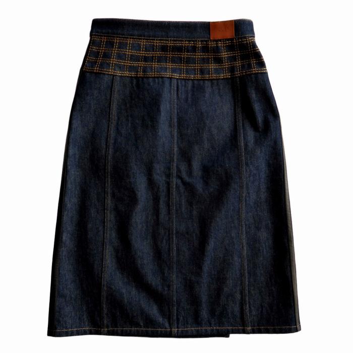HERMES（エルメス） デニム ラップスカート レザーパイピング ステッチ 