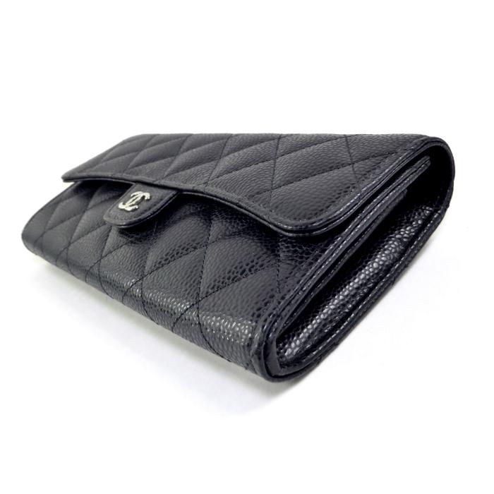 シャネル （CHANEL） キャビアスキン マトラッセ クラシック ロング フラップ ウォレット 二つ折り 長財布 AP0241 ブラック×SV（新品）の画像