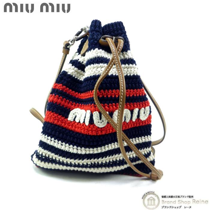 miumiu♡巾着　ワンショルダーバッグ miu miu（ミュウミュウ） クロシェ ボーダー 巾着 斜め掛け ミニ