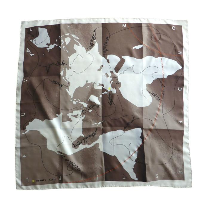 HERMES（エルメス） カレ 90 大判 ストール ショール 世界地図 グレー