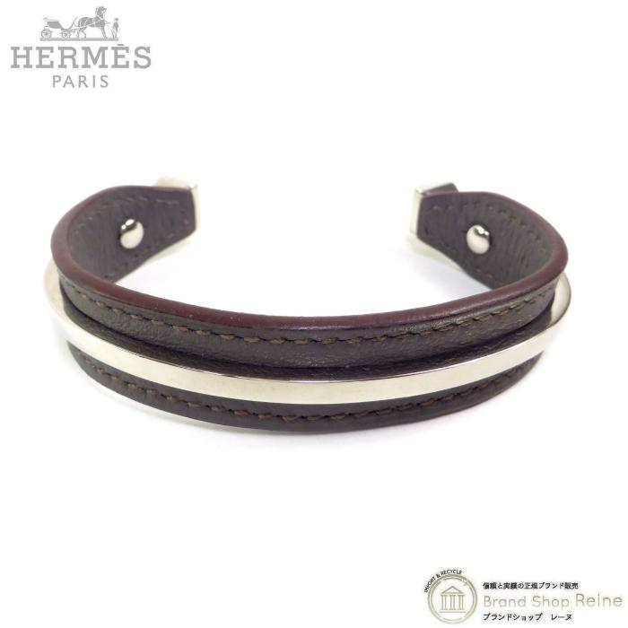 HERMES（エルメス） レザー×メタル コンビバングル ブレスレット C刻