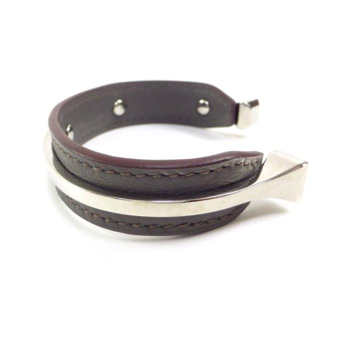 HERMES（エルメス） レザー×メタル コンビバングル ブレスレット C刻