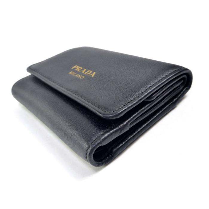 プラダ （PRADA） ソフトグレインレザー ロゴ コンパクト 三つ折り 財布 1MH043 NERO（新品）の画像
