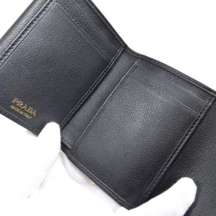 プラダ （PRADA） ソフトグレインレザー ロゴ コンパクト 三つ折り 財布 1MH043 NERO（新品）の画像