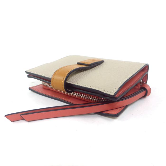 【極美品】 ロエベ 二つ折り財布 コンパクト ジップウォレット ライトオーツ LOEWE（ロエベ） コンパクト ジップ ウォレット ストラップ 二つ折り