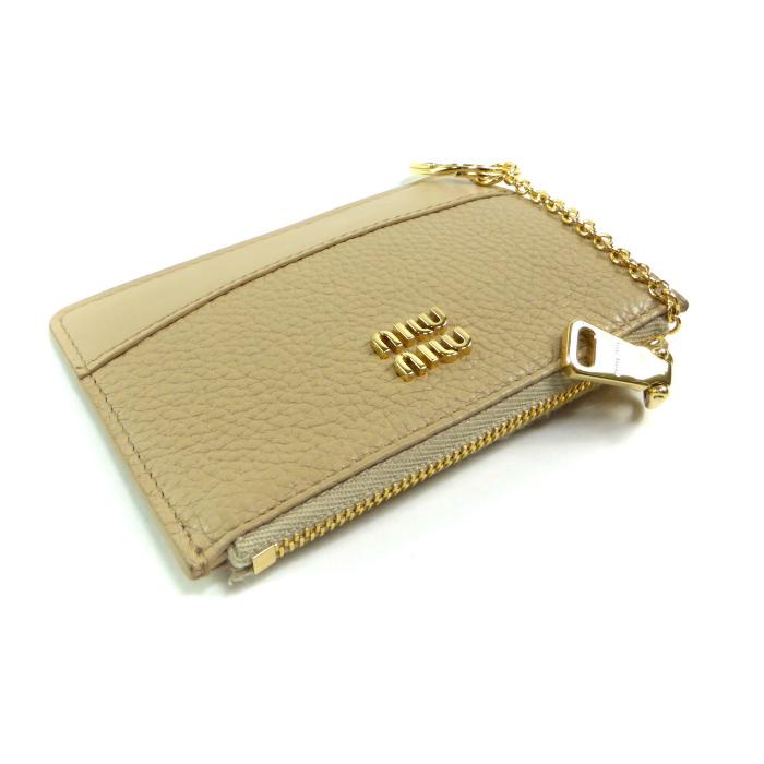 MIU MIU ミニ財布 カードケース キーリング付き ベージュ miu miu（ミュウミュウ） ロゴ レザー カードケース コインケース