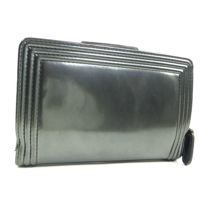 シャネル　ボーイシャネル　Wホック折り財布　パテントレザー　黒　シルバー金具 BOY CHANEL シャネル （CHANEL） ボーイシャネル パテント エナメル