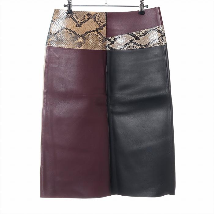 CELINE（セリーヌ） レザー×パイソン スカート #40 2H55 マルチカラー