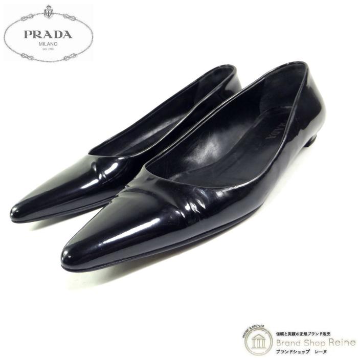PRADA パテントレザー パンプス ブラック 38 PRADA（プラダ） パテントレザー パンプス ローヒール シューズ 靴