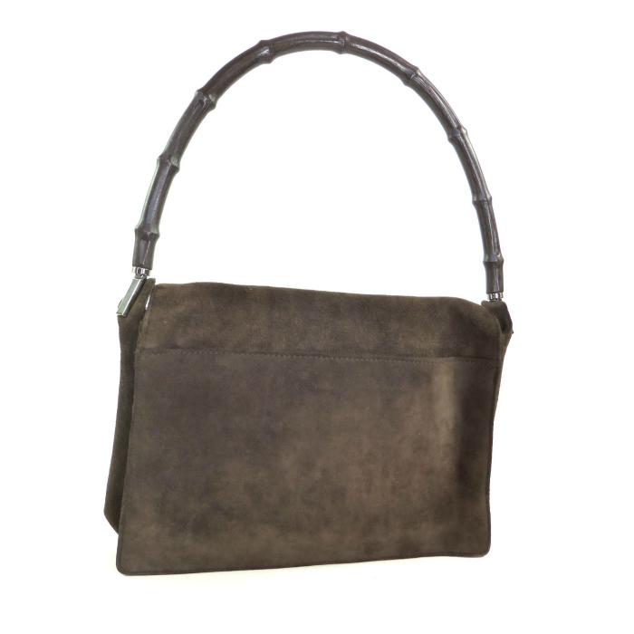 グッチ バンブー スエード ハンドバッグ ブラウン レザー vintage GUCCI（グッチ） バンブー スエード ワンショルダー 肩掛け ハンド
