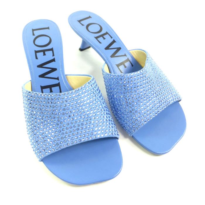 LOEWE サンダル 38 LOEWE（ロエベ） ラインストーン レザー サンダル 靴 シューズ ＃38