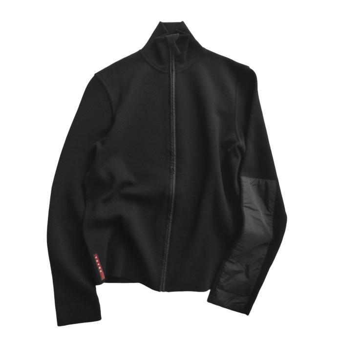 【希少】PRADA 24AW ロゴプレート ナイロン切替 ウールマフラー PRADA（プラダ） ウール ドライバーズニット ナイロン切替 ラバー