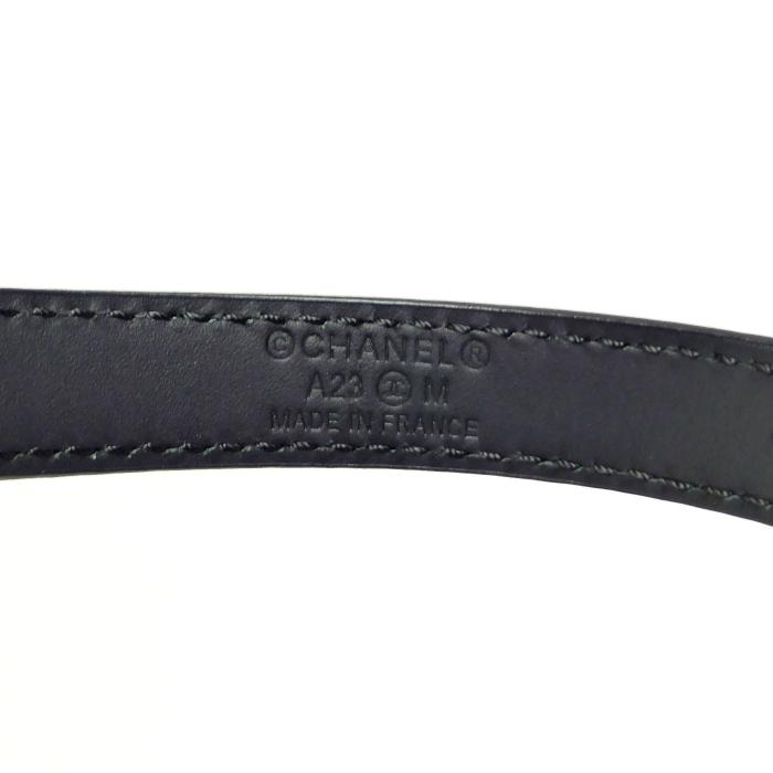 CHANEL ブラック エナメル　 ロゴバックル 飾りベルト CHANEL（シャネル） ロゴバックル レザー ベルト 80 ブラック×Go金具