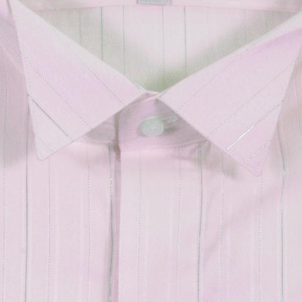 ウィングカラーシャツ ラメ糸ストライプ メンズ 比翼 フライフロント