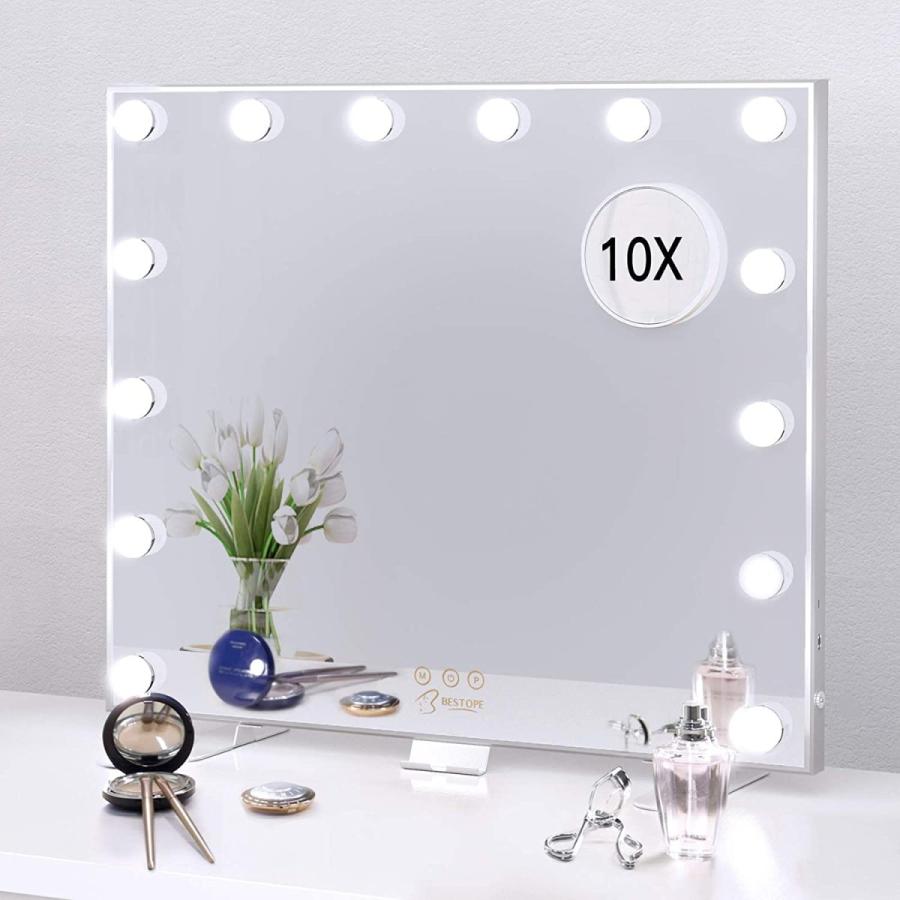 初回限定 Bestope 化粧鏡 女優ミラー 壁掛け 卓上両用 ハリウッドミラー 卓上鏡 三色照明モード 明るさ調節可能 14個led電球付き 10倍 最新情報 Drjuice2u Com