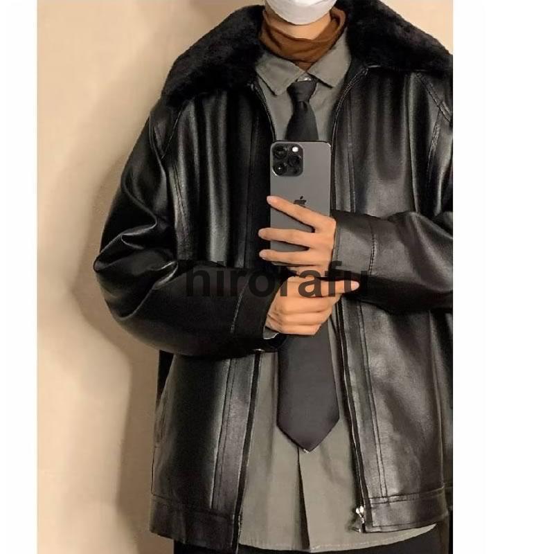 韓国 ファッション PUレザー 襟ファージャケット フェイクレザー 韓国 ファッション PUレザー 襟ファージャケット フェイクレザー