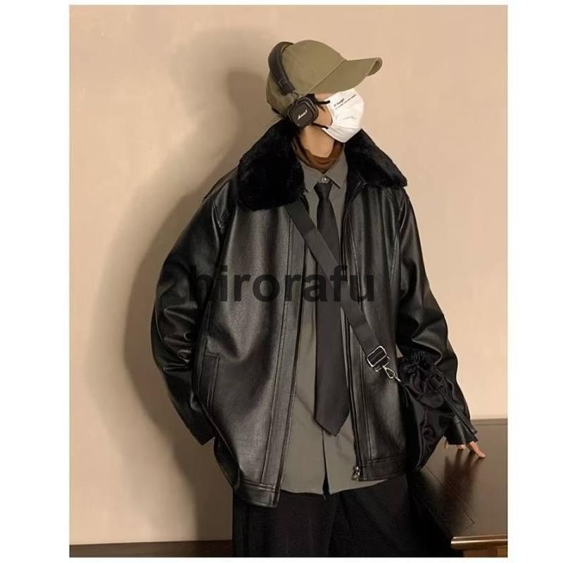 韓国 ファッション PUレザー 襟ファージャケット フェイクレザー 韓国 ファッション PUレザー 襟ファージャケット フェイクレザー