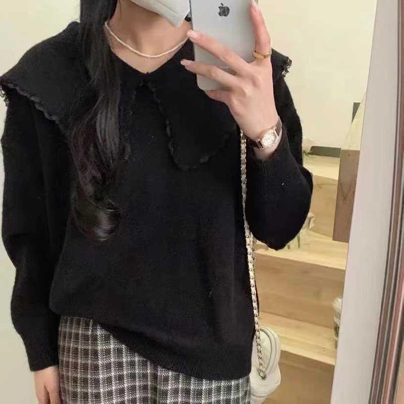ニット トップス レディース 大きな襟 重ね着 ニットプル ニット トップス レディース 大きな襟 重ね着 ニットプル