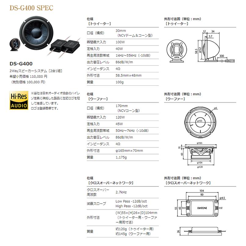 DIATONE ダイヤトーン DS-G400 2Wayスピーカーシステム スピーカー カーオーディオ ウーファー トゥイーター 三菱電機 車載用 ハイレゾ対応｜reiz｜12