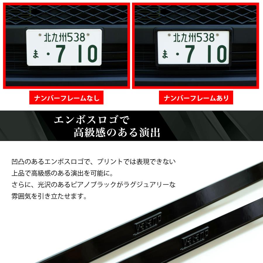 新基準対応 VELENO ナンバーフレーム 光沢 ピアノブラック エンボス